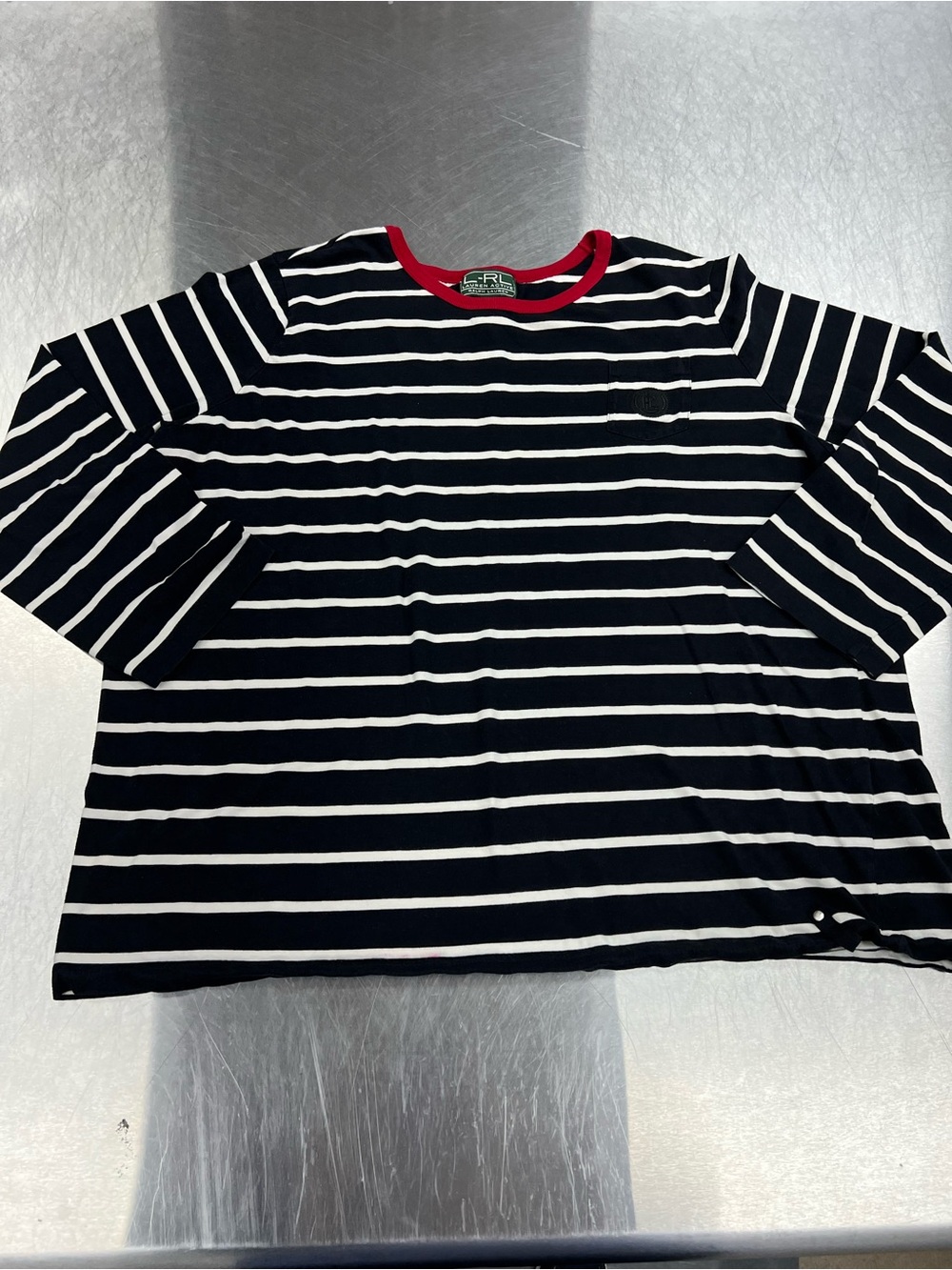 Lauren Ralph Lauren Navy & White Stripe Long Sleeve Tee, Red Neckline Women’s 3X